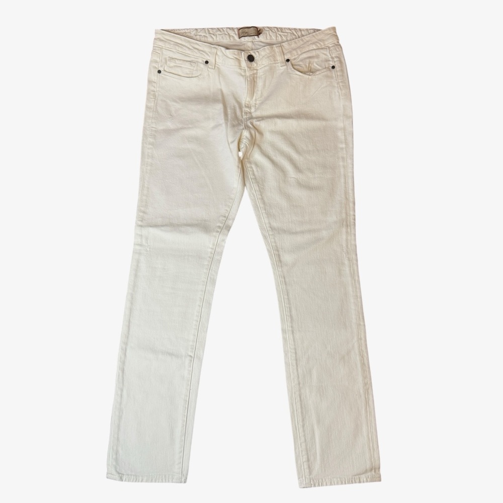 Paige Women’s Vintage Y2K Mid Rise Straight Peg Leg Denim Jeans, Cream, 32